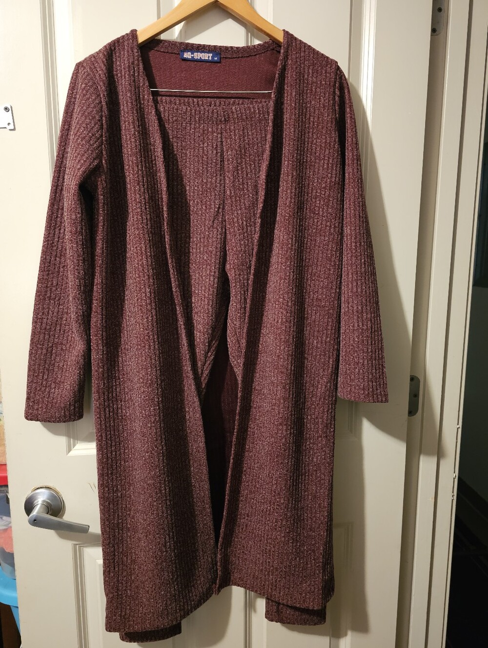 Women’s Open-Front Long Ribbed Cardigan & Legging Set - Burgundy